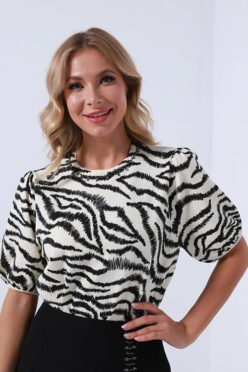 balloon sleeves printed blouse