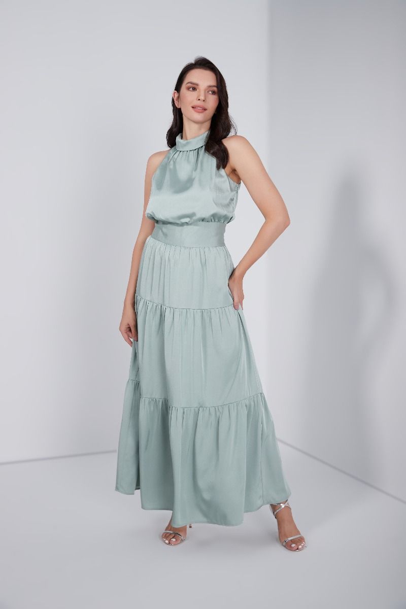 Mat satin tiered dress