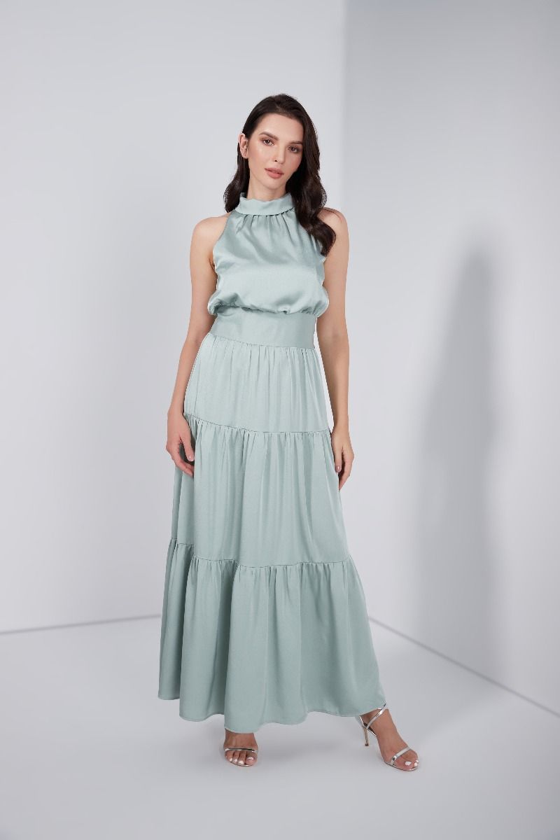 Mat satin tiered dress