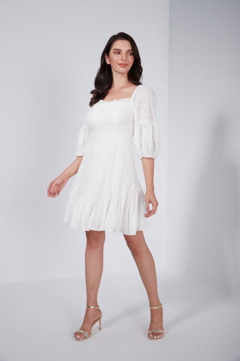 Cotton puffed sleeves dress