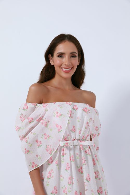 off-shoulder chiffon dress