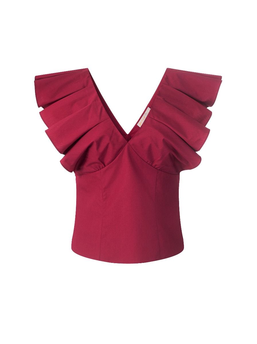 V-Neckline Ruffle Trim Top