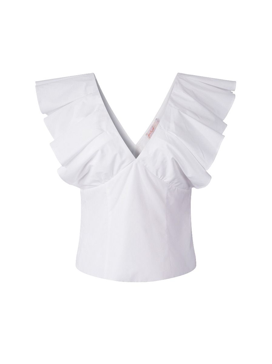 V-NECKLINE RUFFLE TRIM TOP