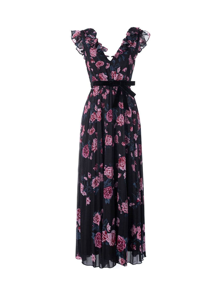 Floral velvet belt dress