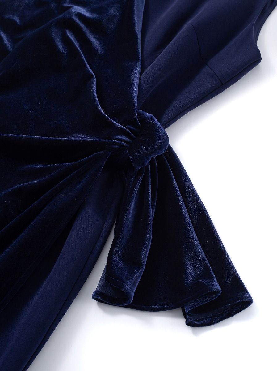 knotted velvet detail dress