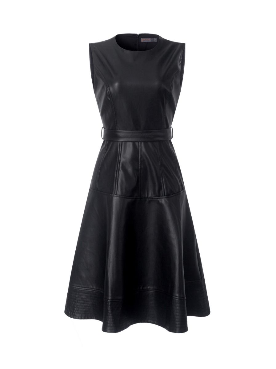 leathered midi dress