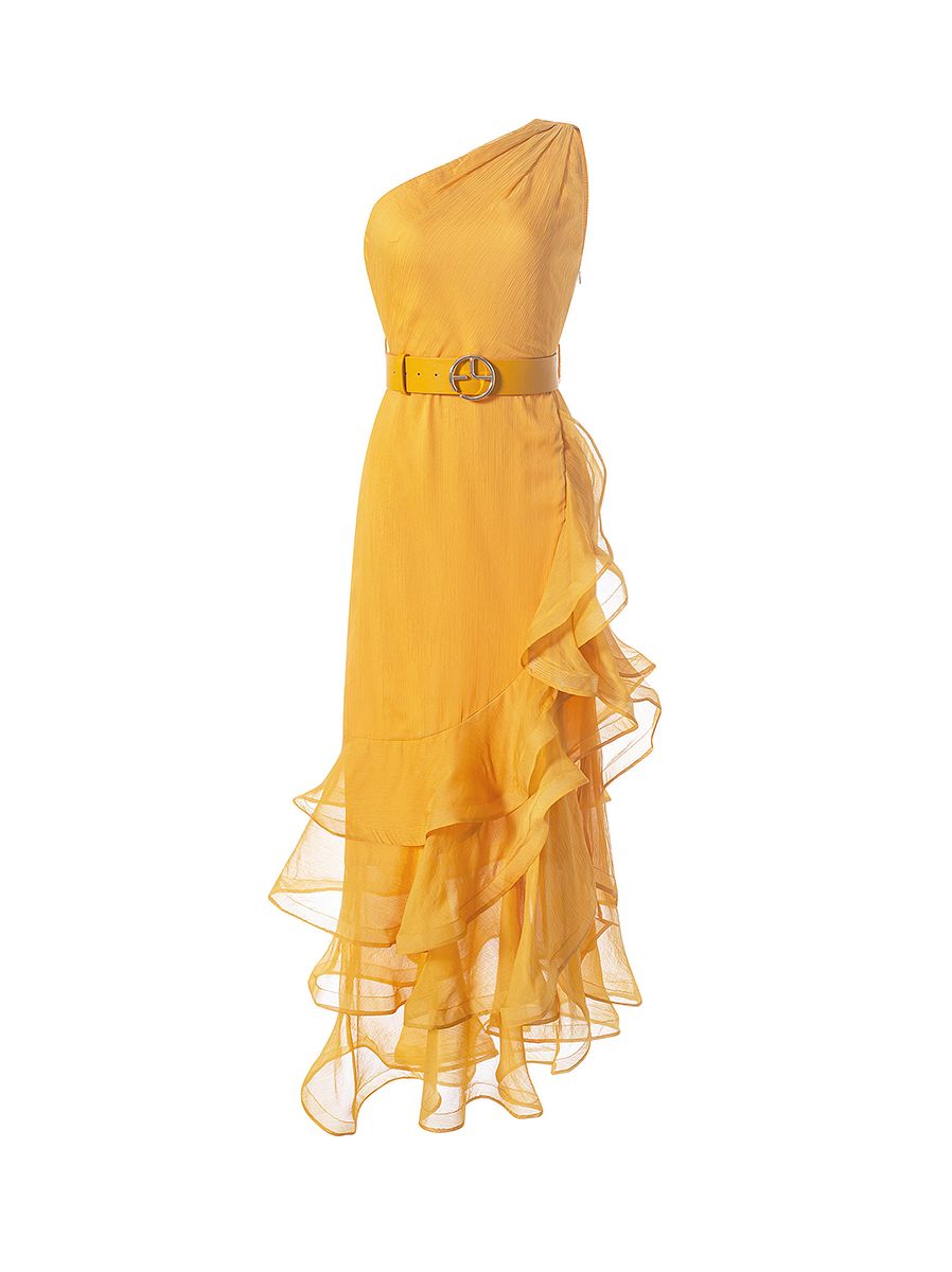 one-shoulder chiffon dress