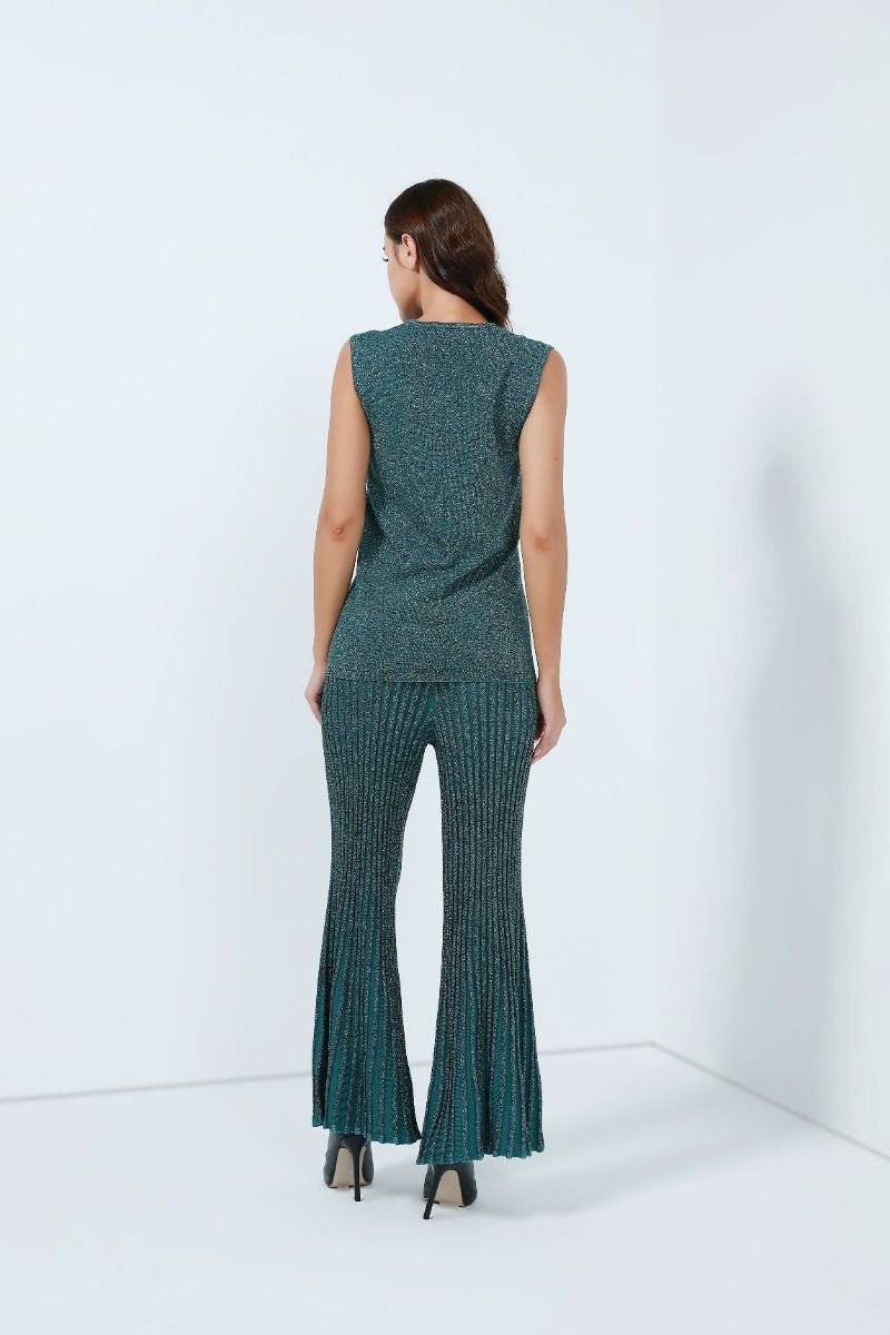 Rib-knit flared pants