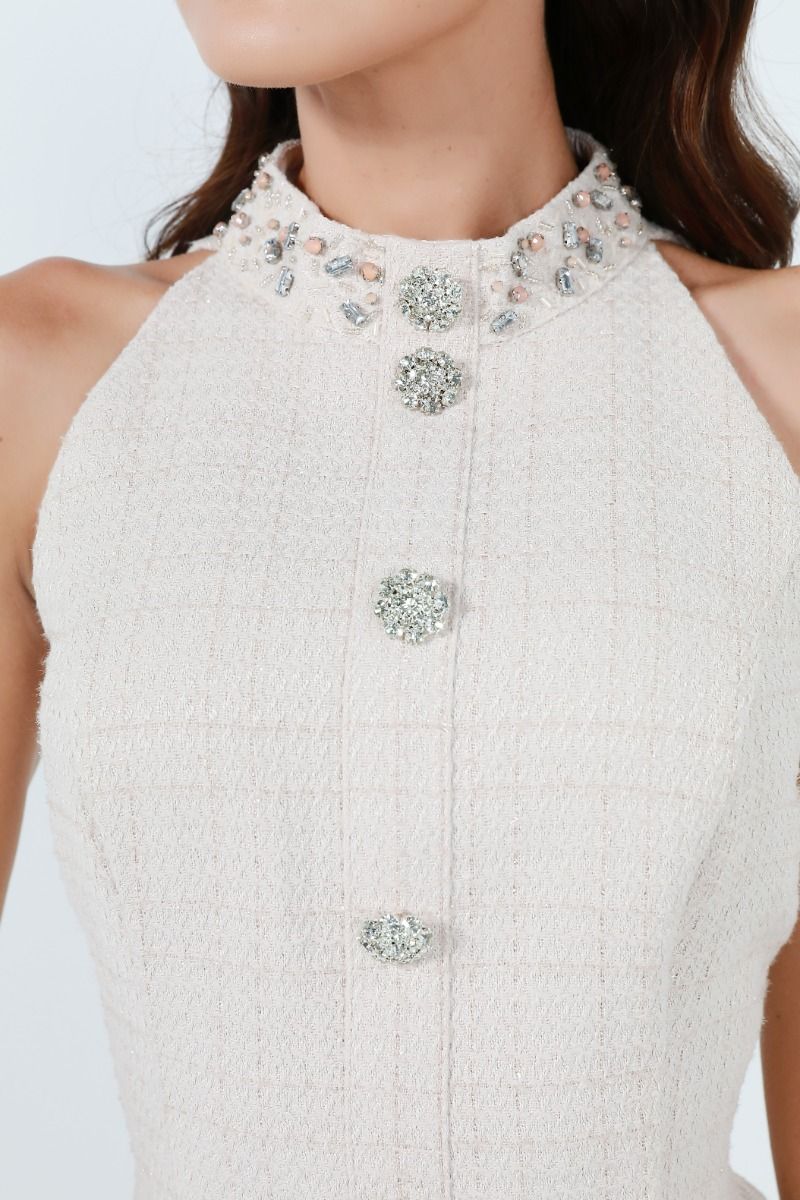 Embellished high-collar dress