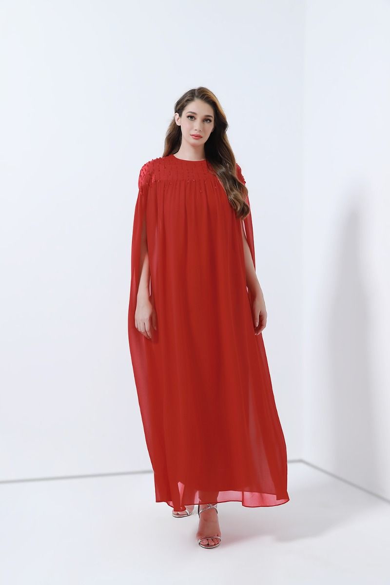 chiffon cape dress