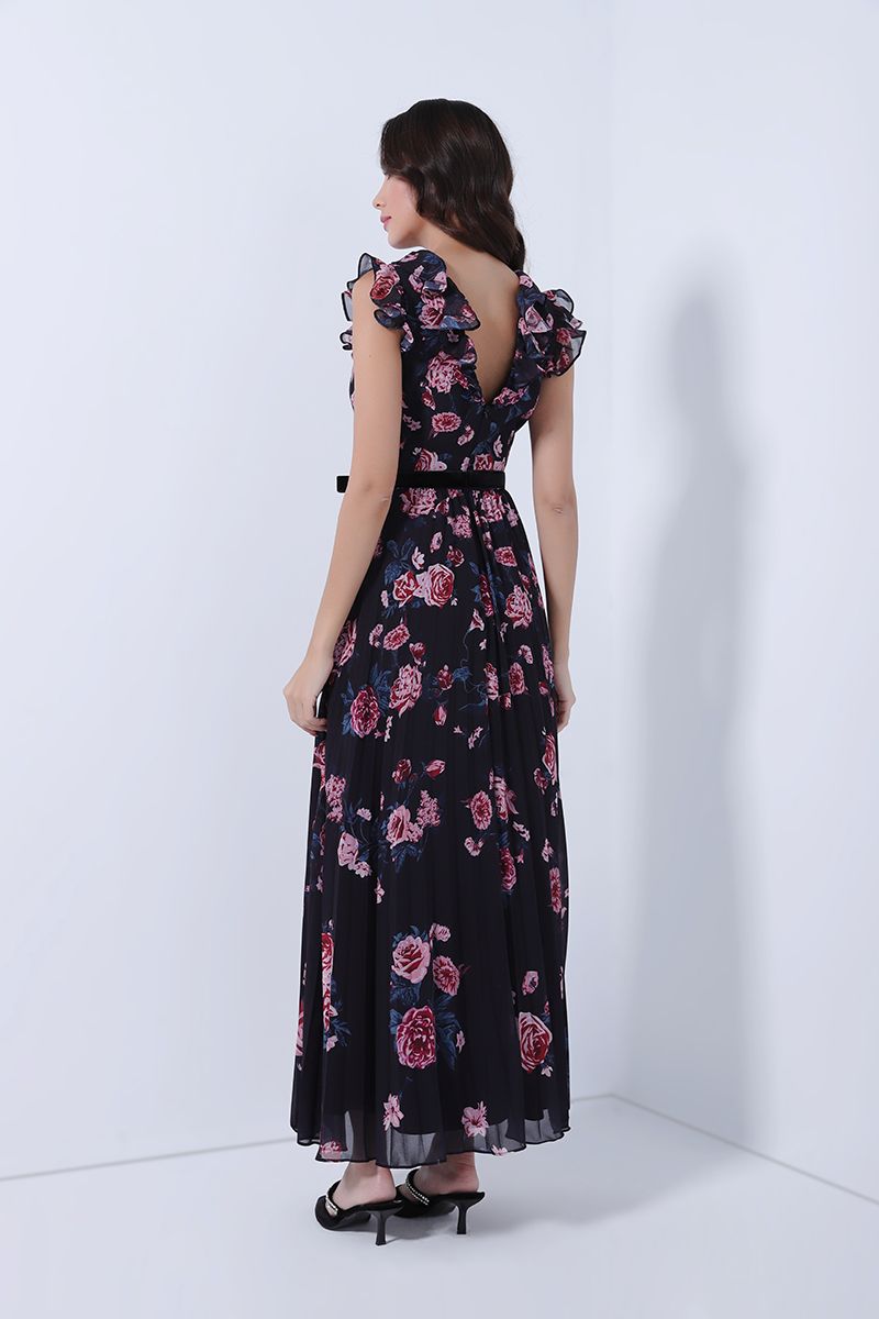 Floral velvet belt dress