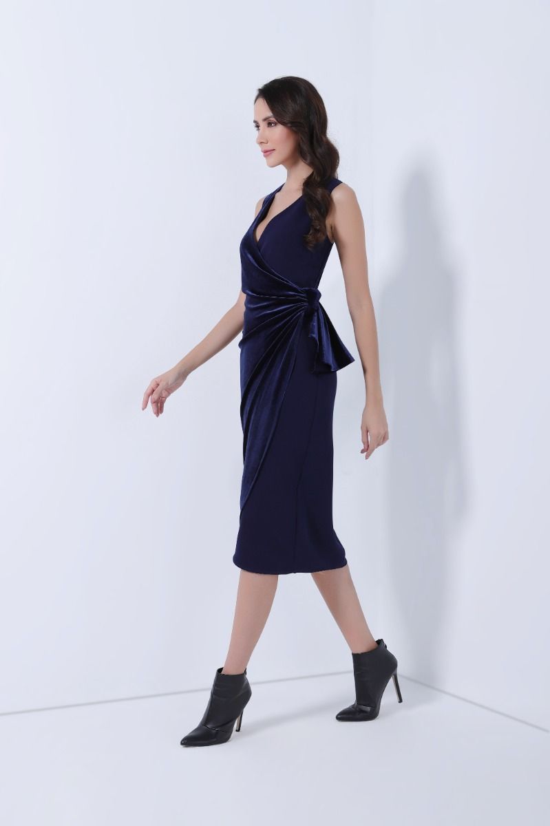 side knotted velvet dress