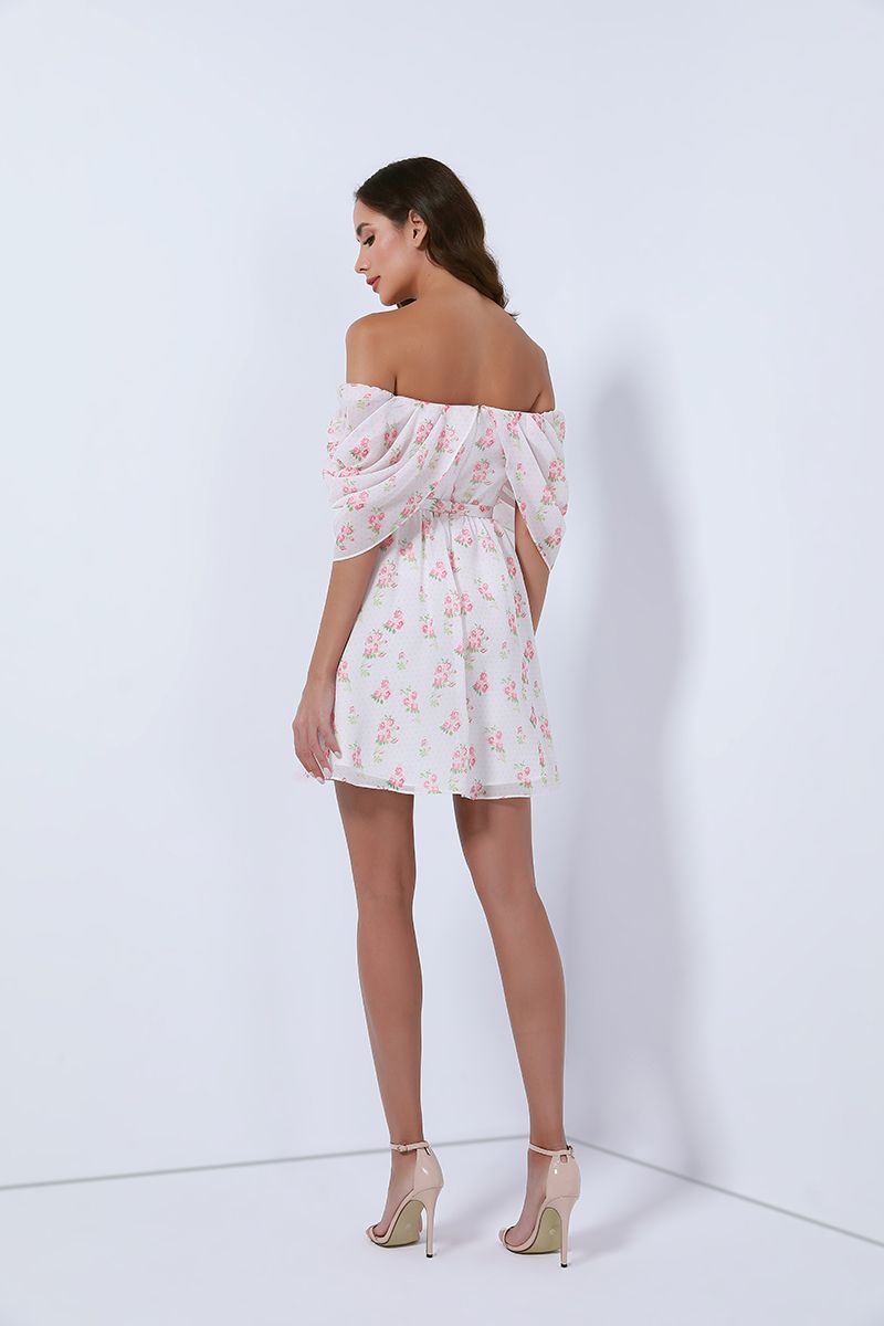 off-shoulder chiffon dress