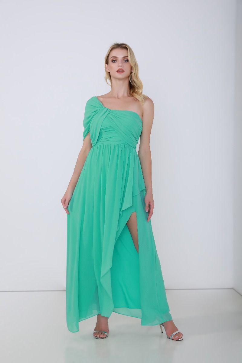 Rushed Shoulder Chiffon Dress