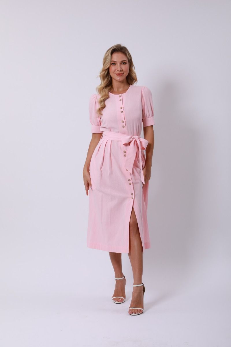 Short Sleeves Tie Belt Dress