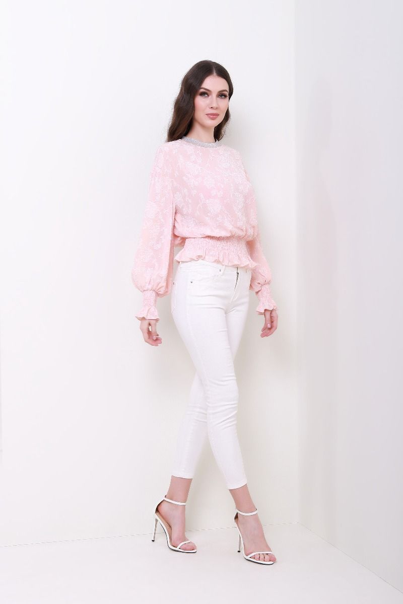 elastic waist chiffon top