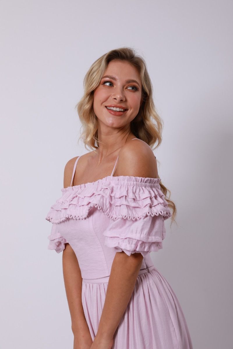 Ruffles Trimmed Off Shoulder Top