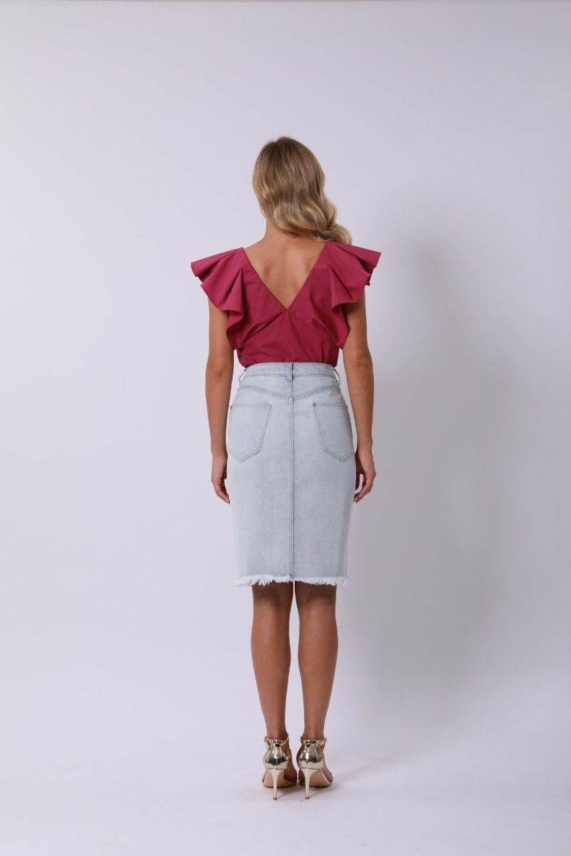 V-Neckline Ruffle Trim Top