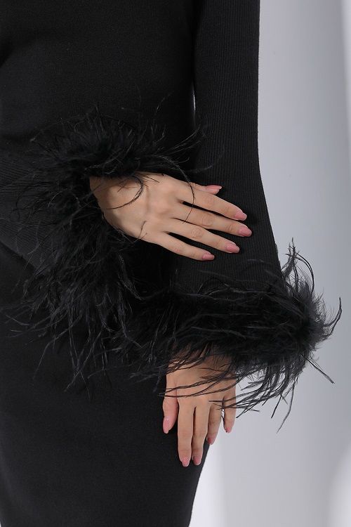 feathered cuffs dress