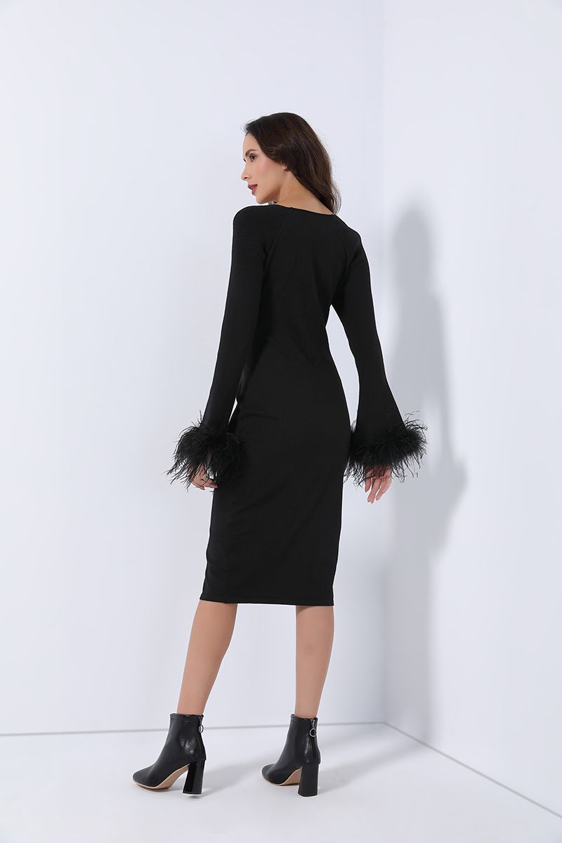 feathered cuffs dress