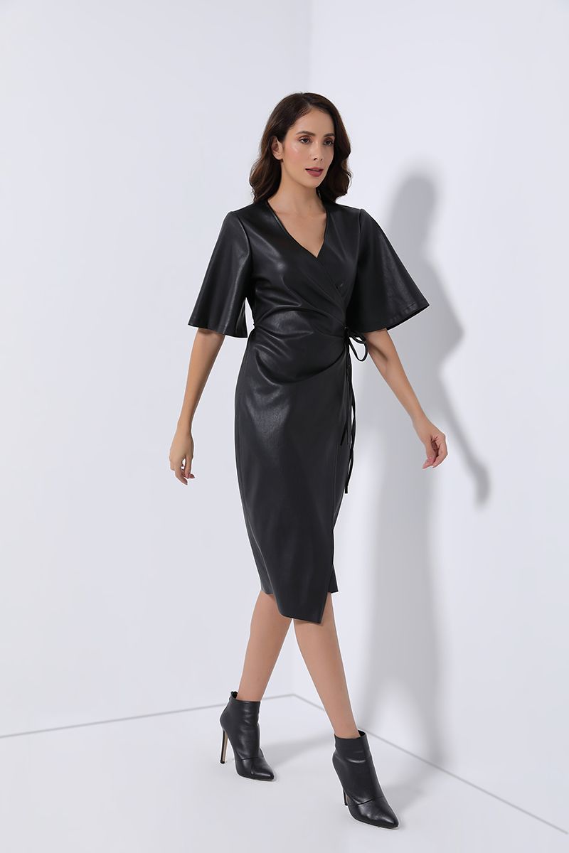 leather wrap dress