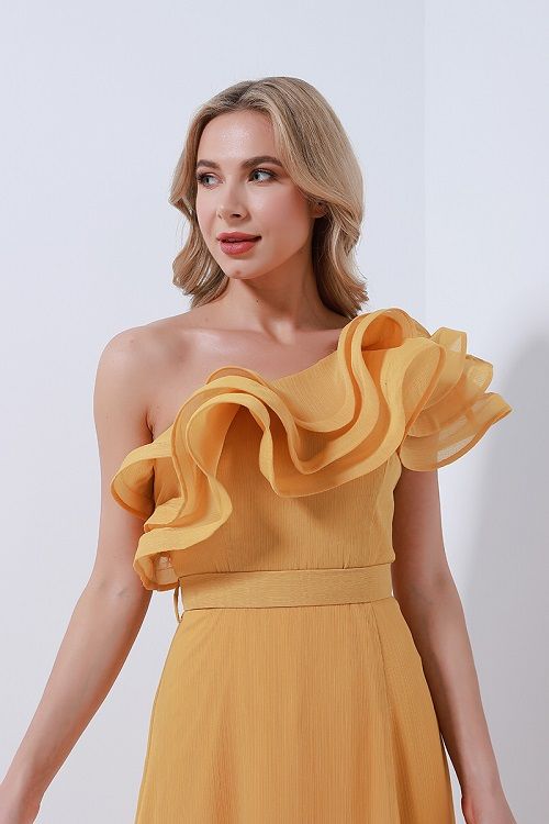 ruffled one- shoulder dress