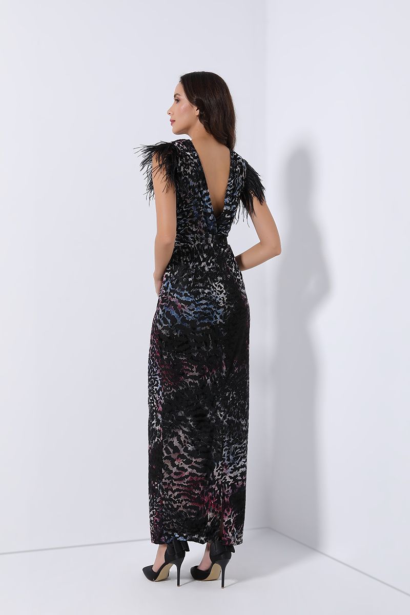 feathered printed dress