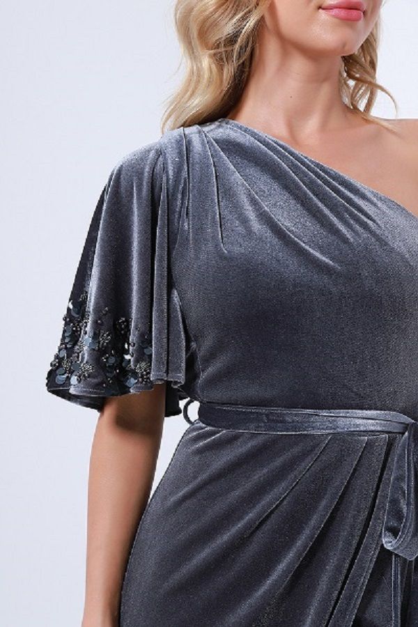 one-shoulder velvet dress