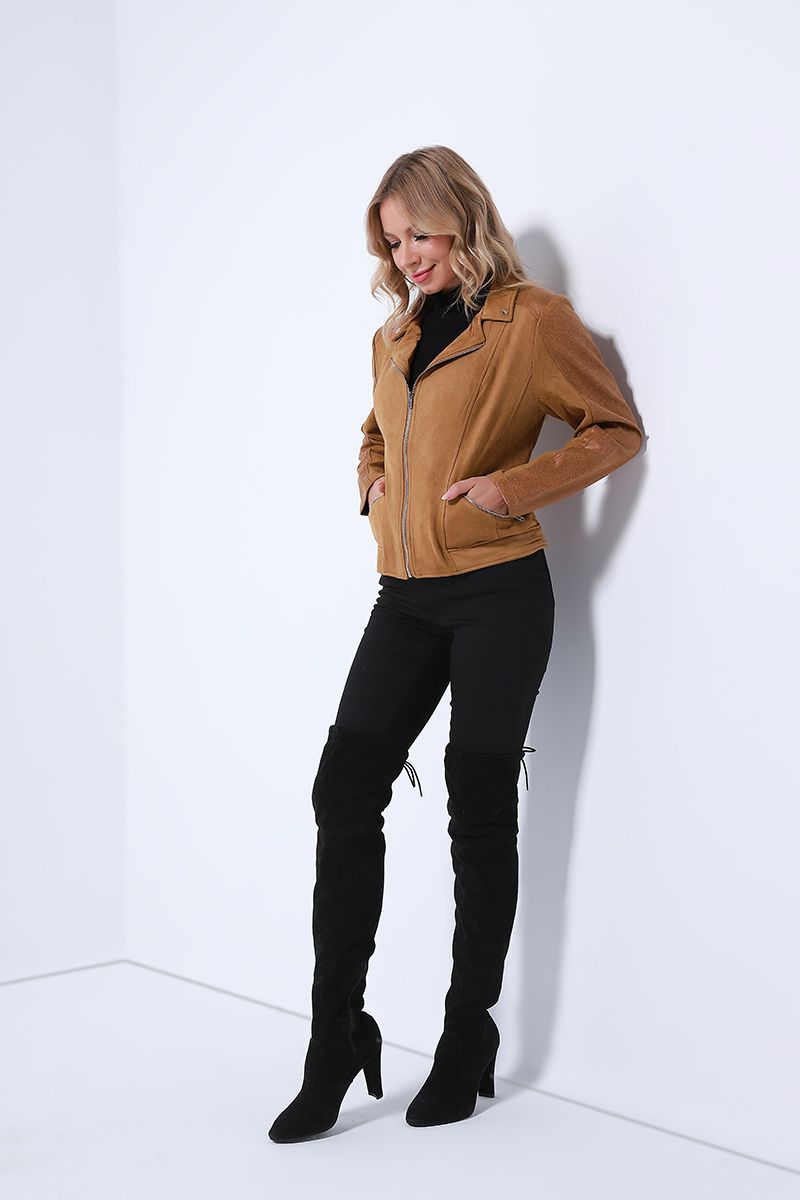 Side pockets suede jacket