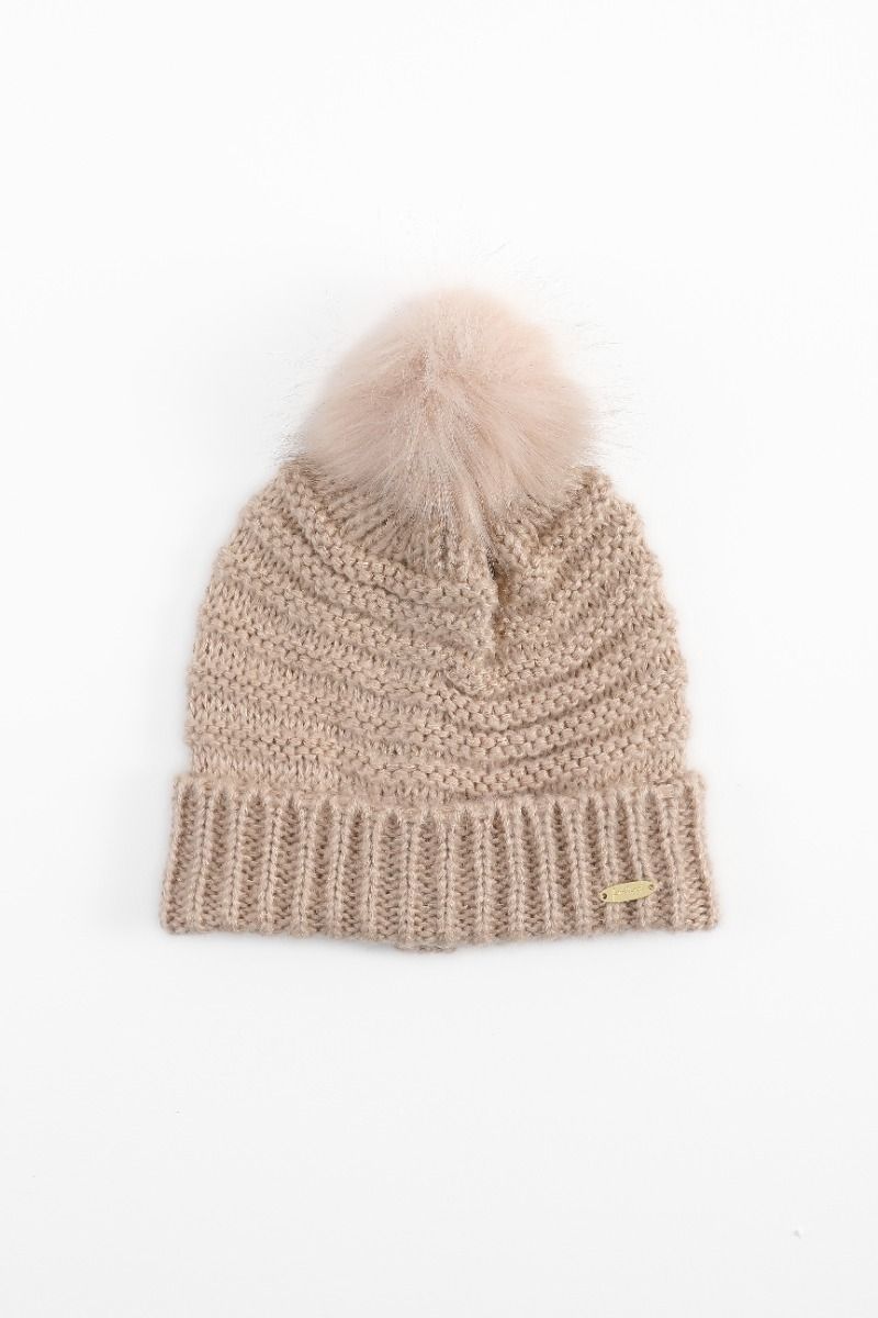 Pom-pom knitted cap