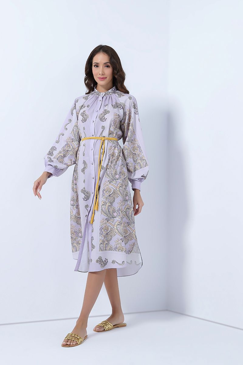 printed button line dress