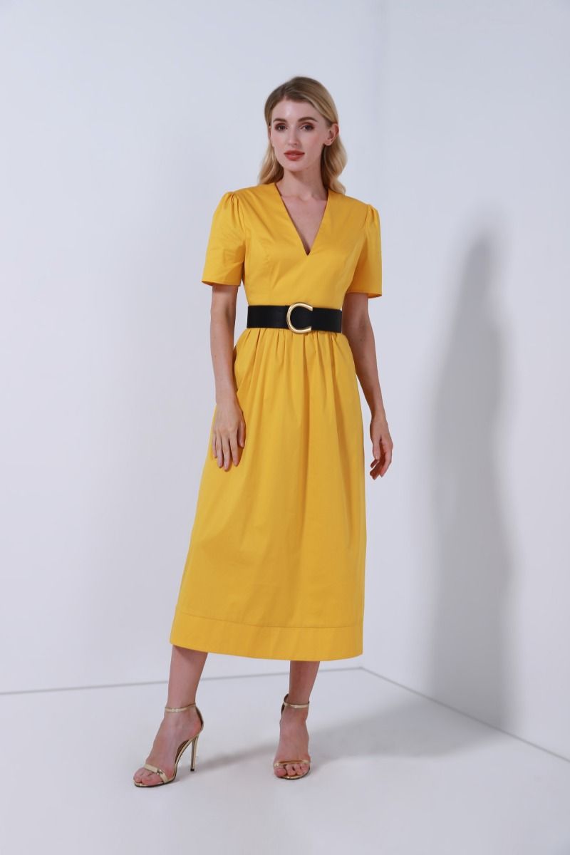 V-Neckline belted Dress