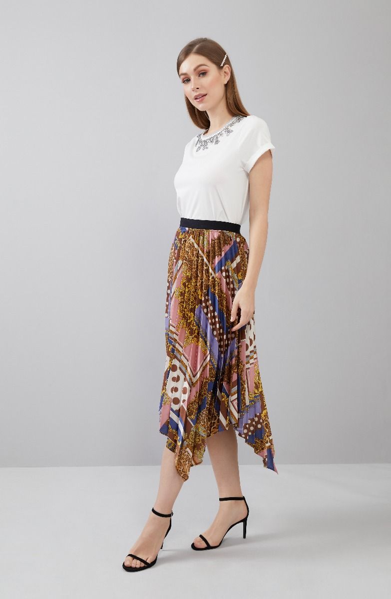 Pleated Print Skirt