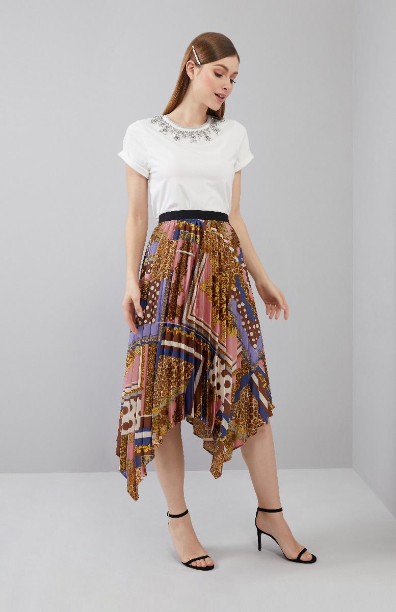 Pleated Print Skirt