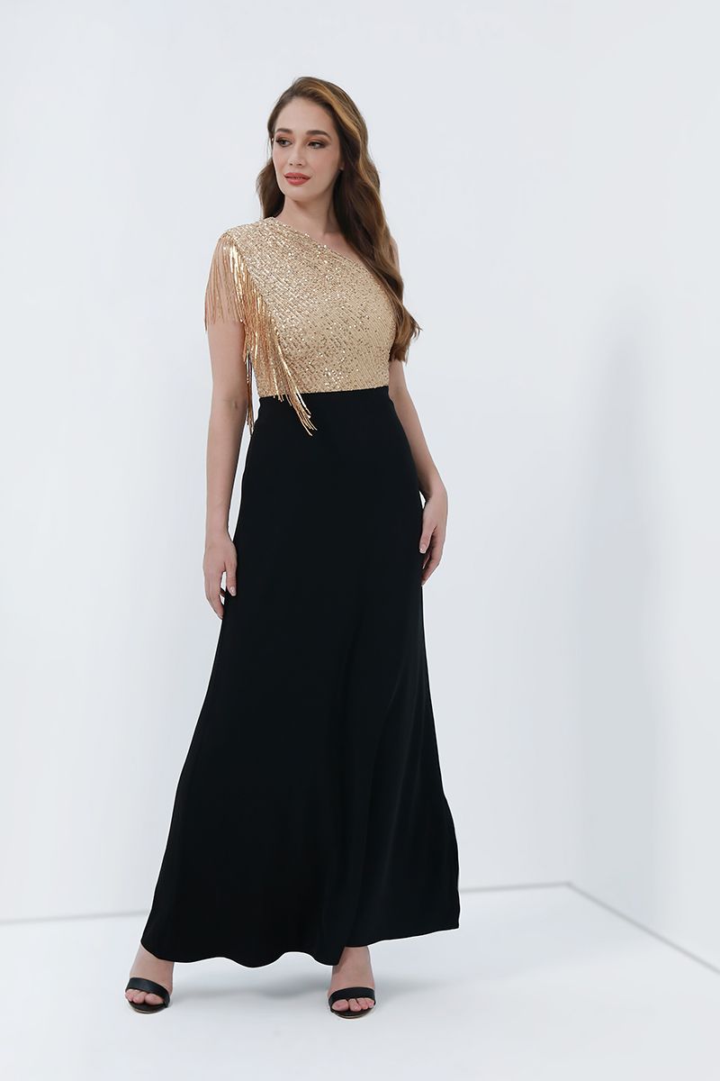 one-shoulder sequin dress