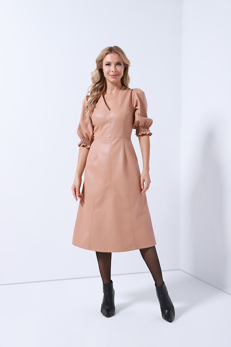 balloon sleeves leather dress